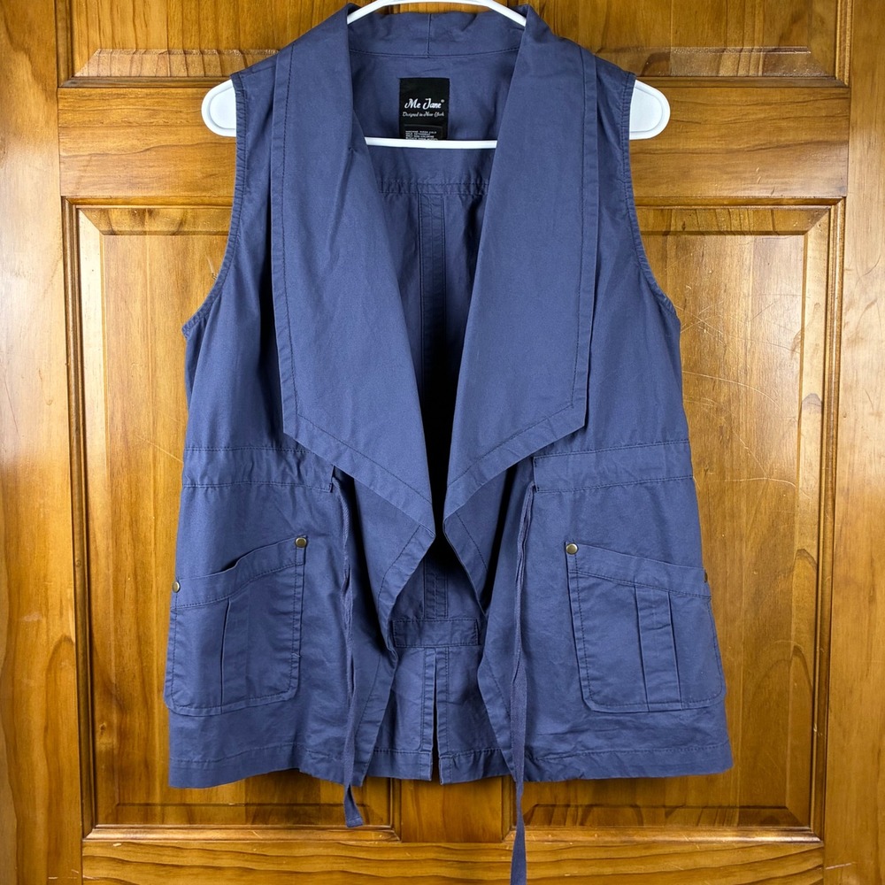 Womens S Utility Vest Lagenlook Blue Drawstring Open Gorpcore Safari Layering